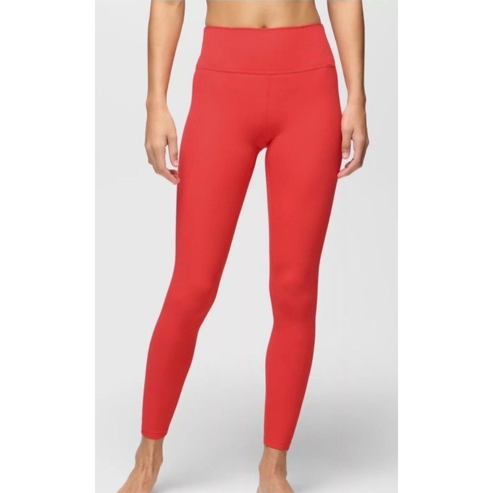 prAna Leggings Womens XL Red Becksa 7/8 Carmine Red Heather Ribbed W41180589
